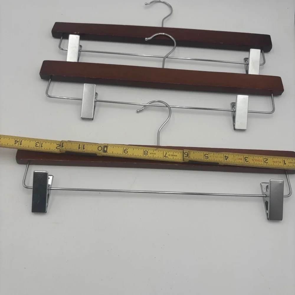 Wooden Pant Skirt Hangers Set of 5 Brown Good Mixed Clip Clamp Style